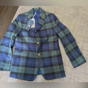 NWT Vineyard Vines Boy’s Sz 8 Navy and Forest Green Plaid Classic Blazer